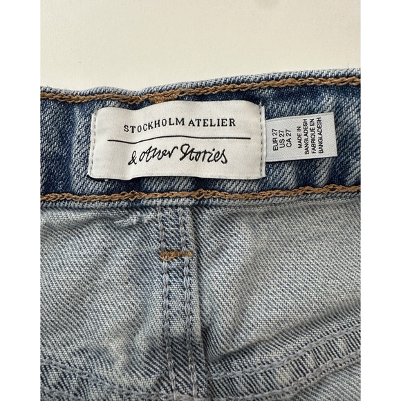 & other stories denim jean shorts Women Size 27 Blue distressed button fly - Picture 4 of 9